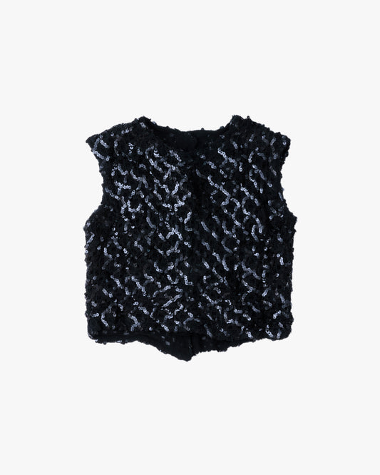 Sequins Knit + Sheer Mini Vest (Black)