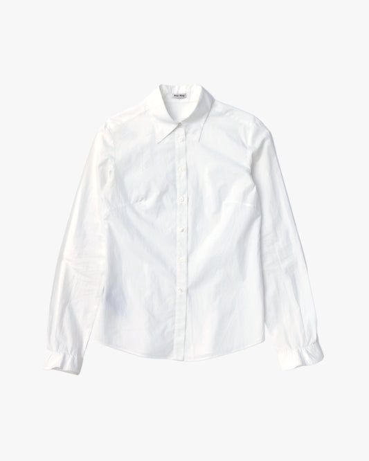 "Miu Miu" Cotton Blouse W/ Double Frill Cuff  (White)