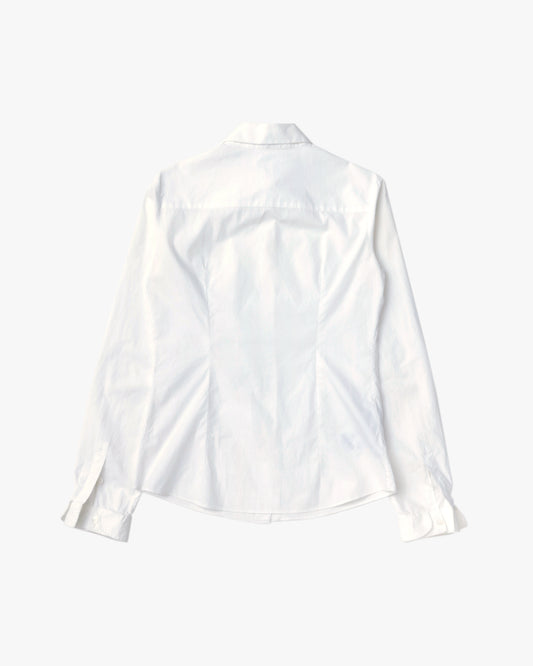 "Miu Miu" Cotton Blouse W/ Double Frill Cuff  (White)