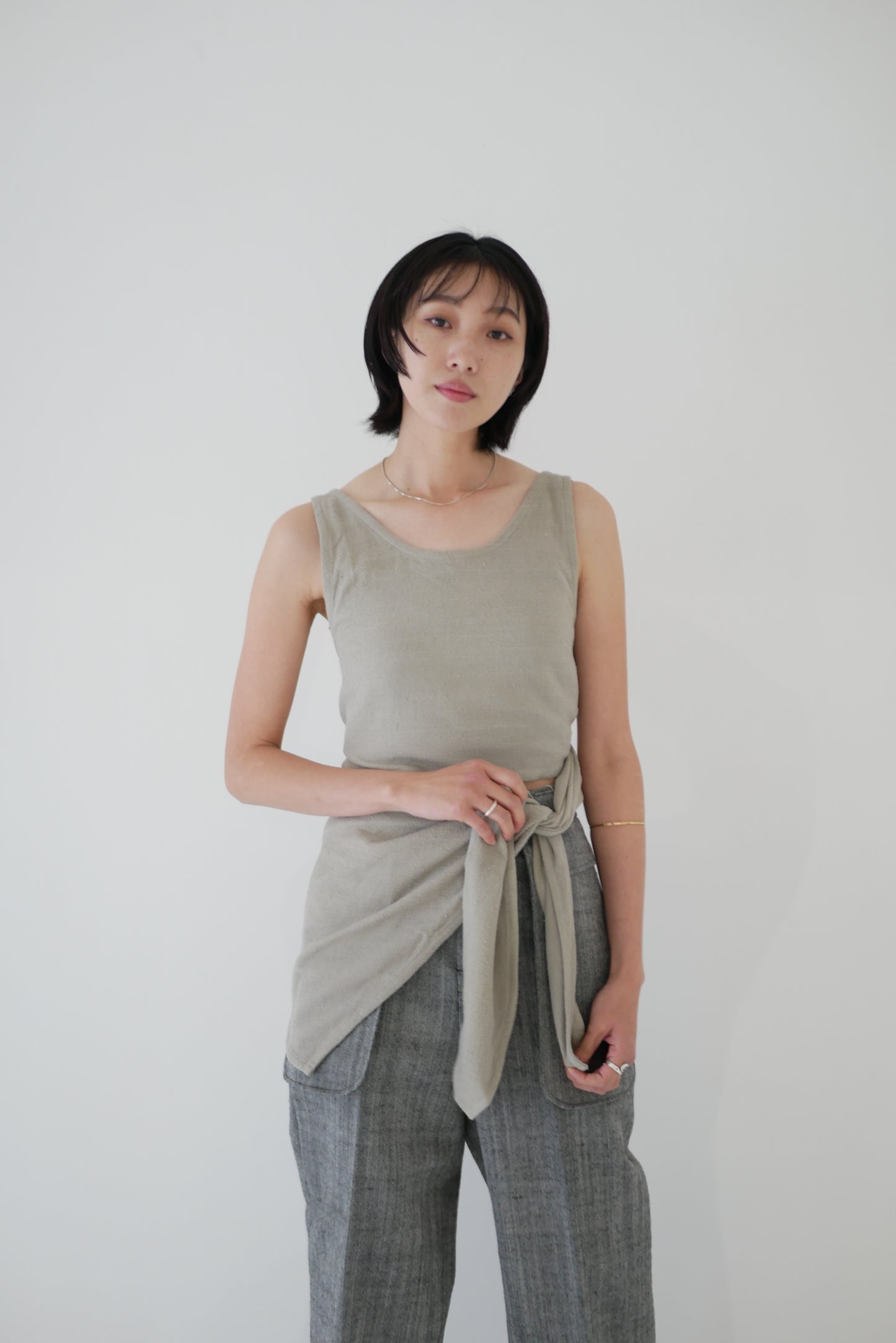 Matka Silk Noil Back Cross Tank Top Blouse