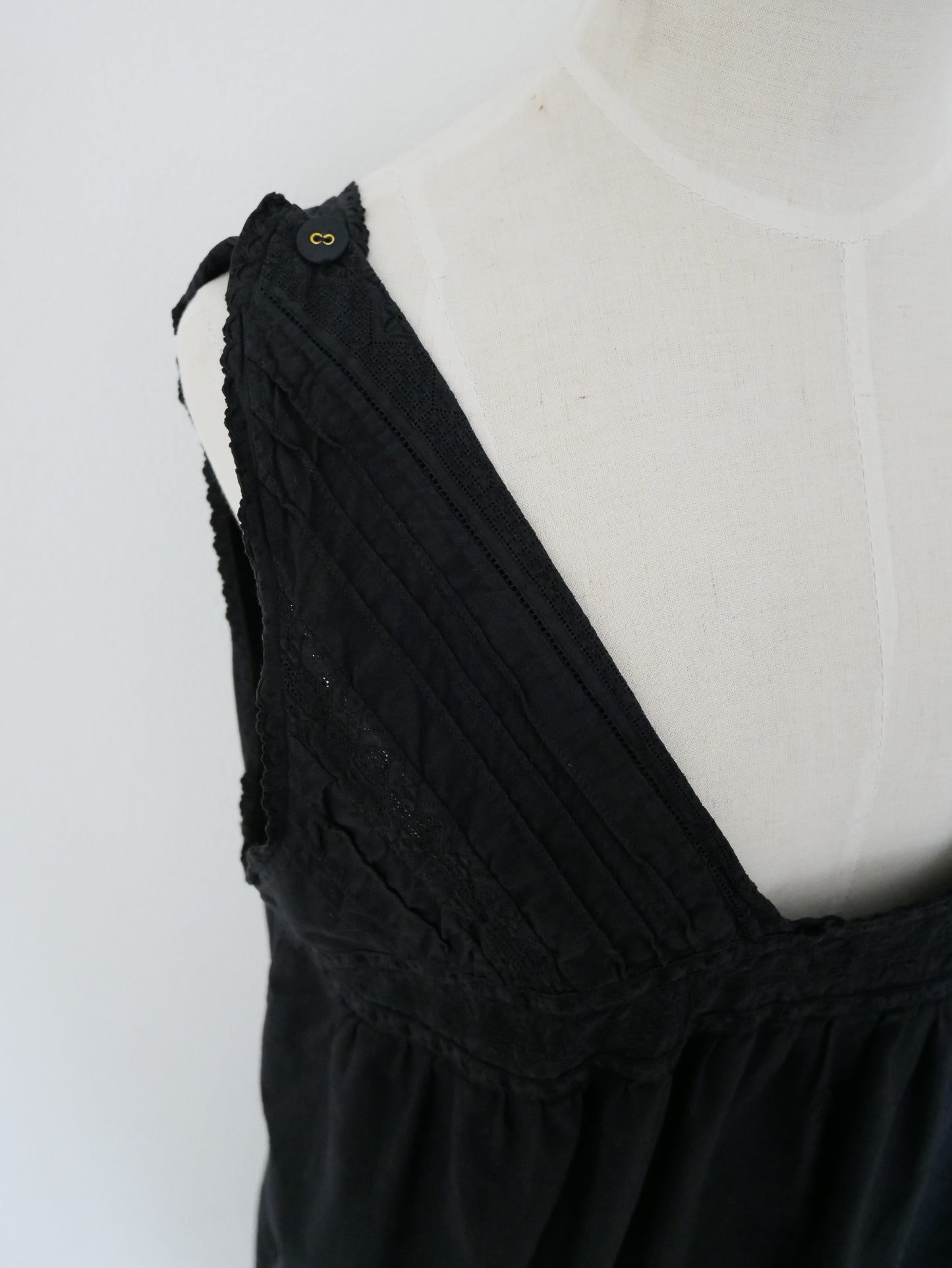 French Antique Cotton Lacy Dress #7 / Black Dyed