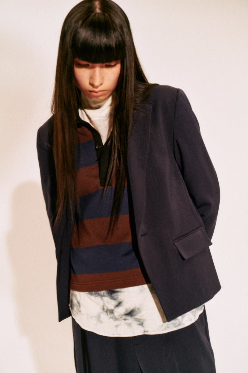 border rugger shirt (navy x brown mix)