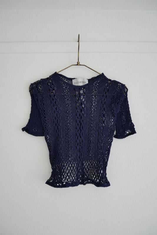 Stretch lace short sleeve tee (navy)