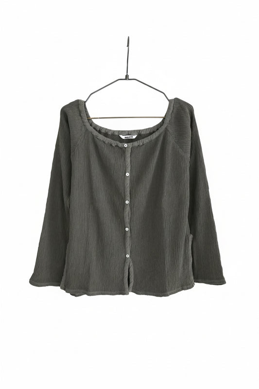 Wrinkle Cotton Square Neck Cardigan / Gray