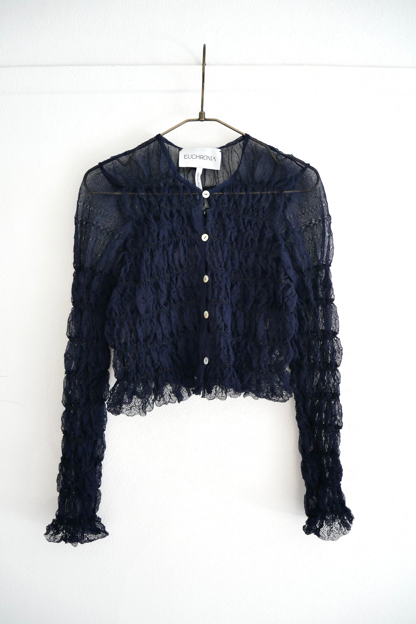 shirring lace cardigan (navy)