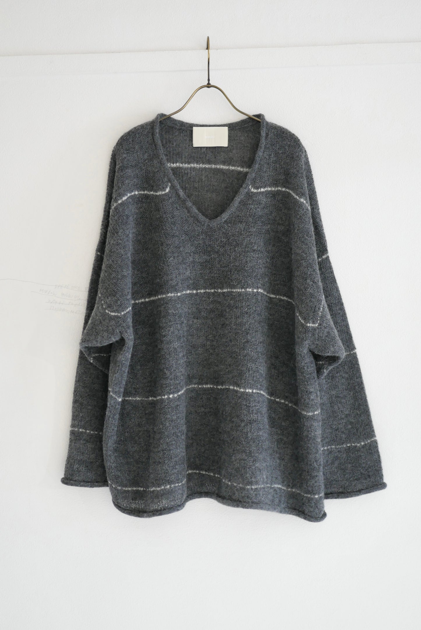 V-Neck Line Border Sweater (Gray)