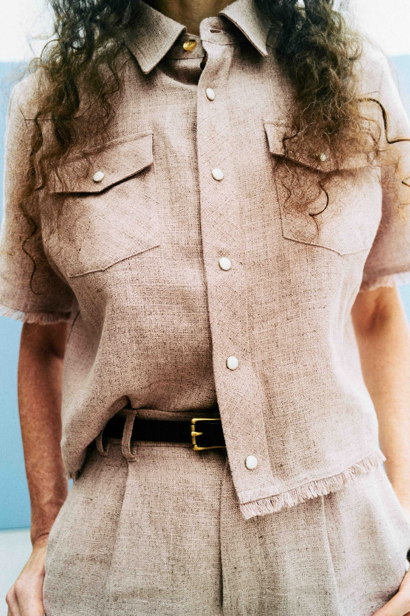 Cotton linen melange western shirt