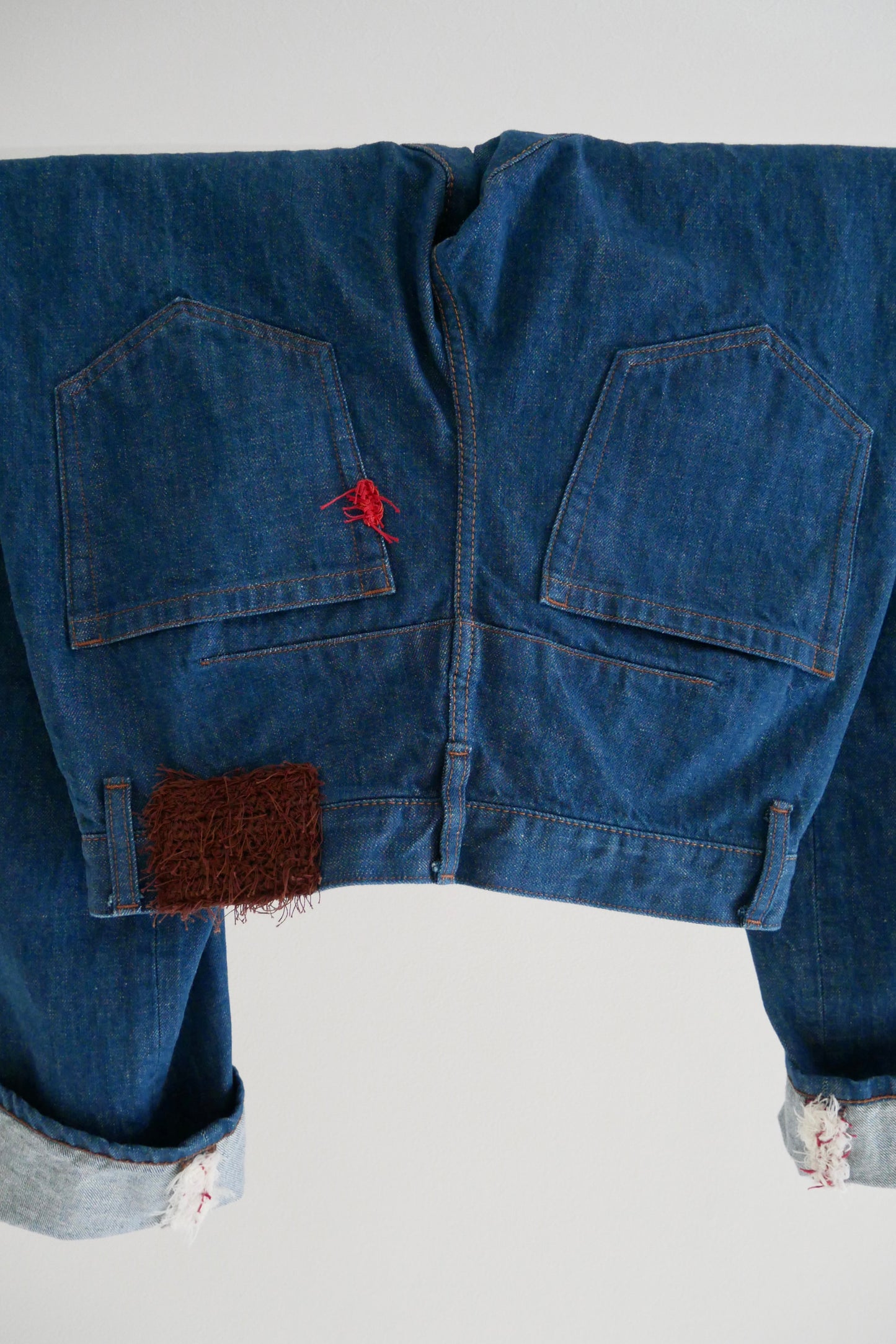 Gu-Vibes Red With Selvedge-ish Crochet Stitches (Indigo)