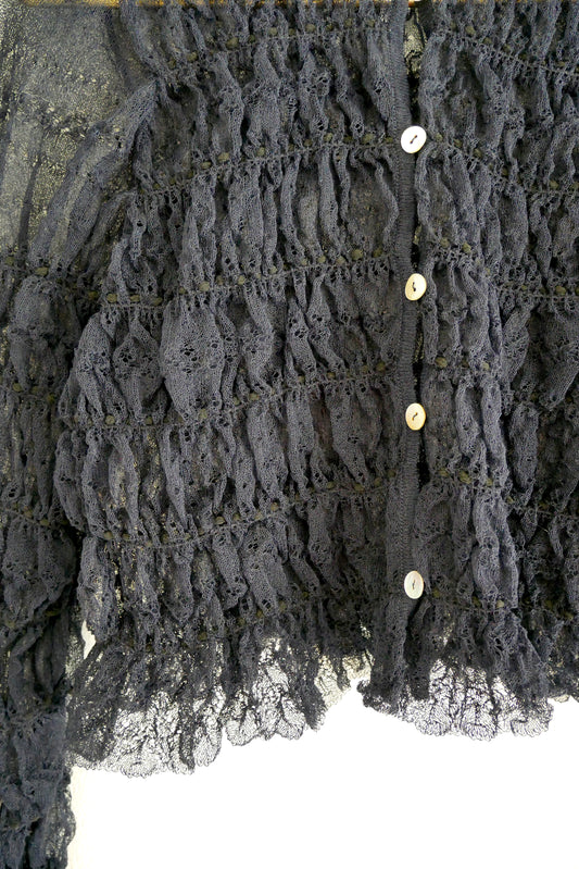 shirring lace cardigan (navy)