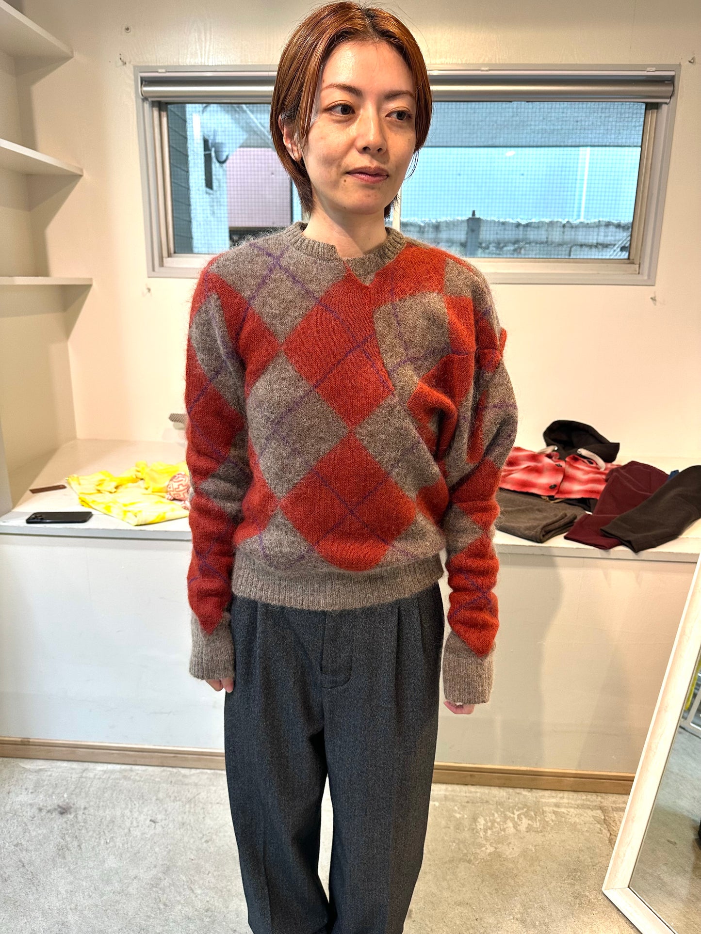 lumpy sleeve argyle pullover