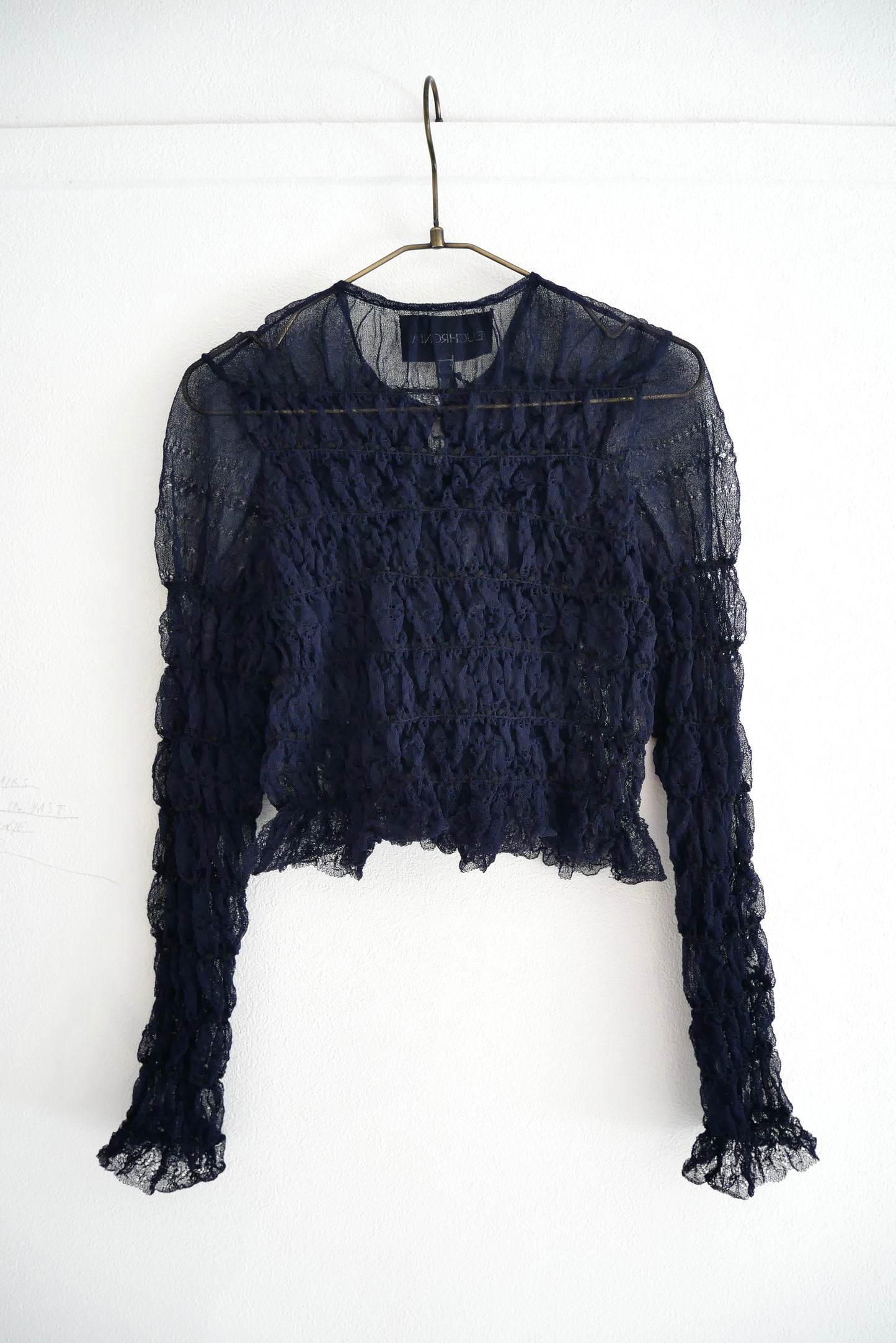shirring lace cardigan (navy)