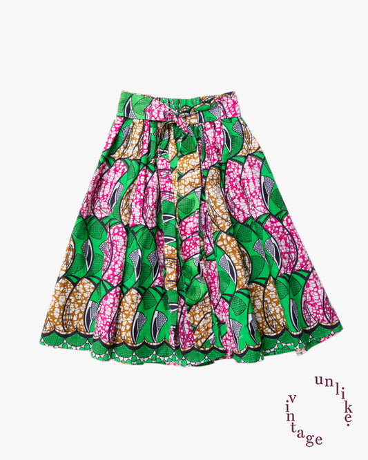 African Batik Gathered Skirt W/Belt