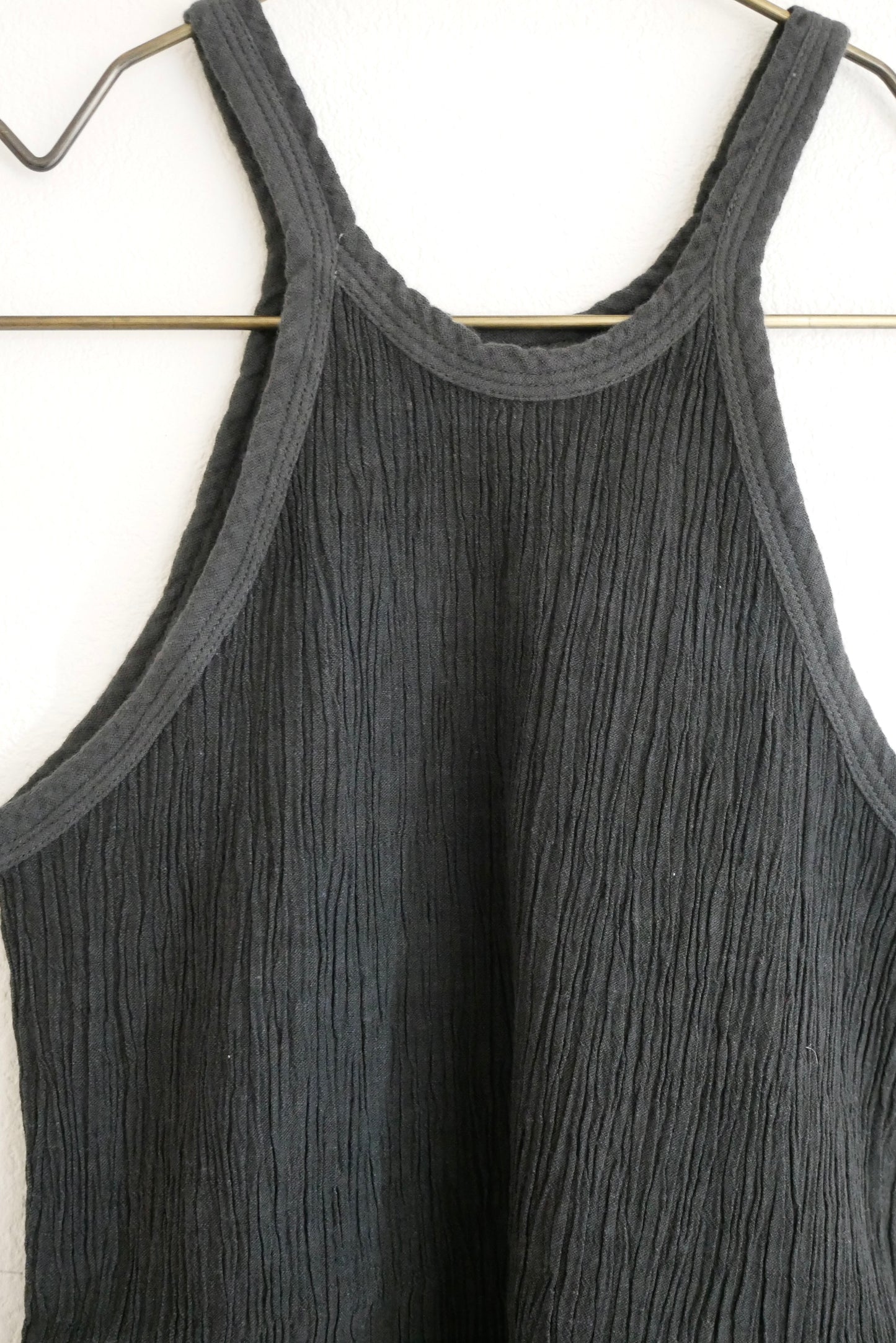 Wrinkle Cotton Crew Neck Tank Top Blouse