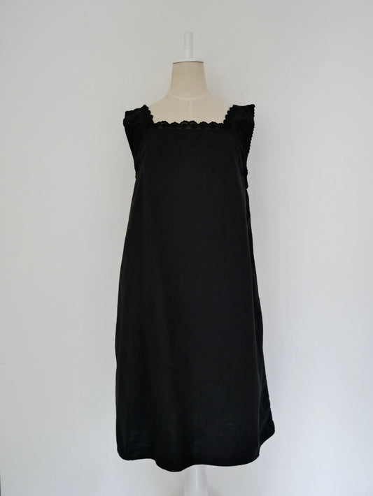 French Antique Cotton Lacy Dress #8 / Black Dyed