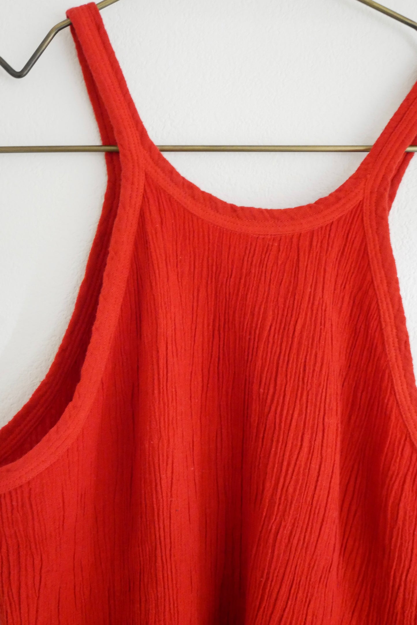 Wrinkle Cotton Crew Neck Tank Top Blouse