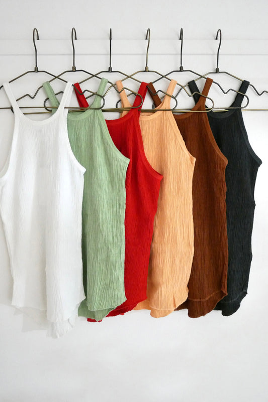 Wrinkle Cotton Crew Neck Tank Top Blouse