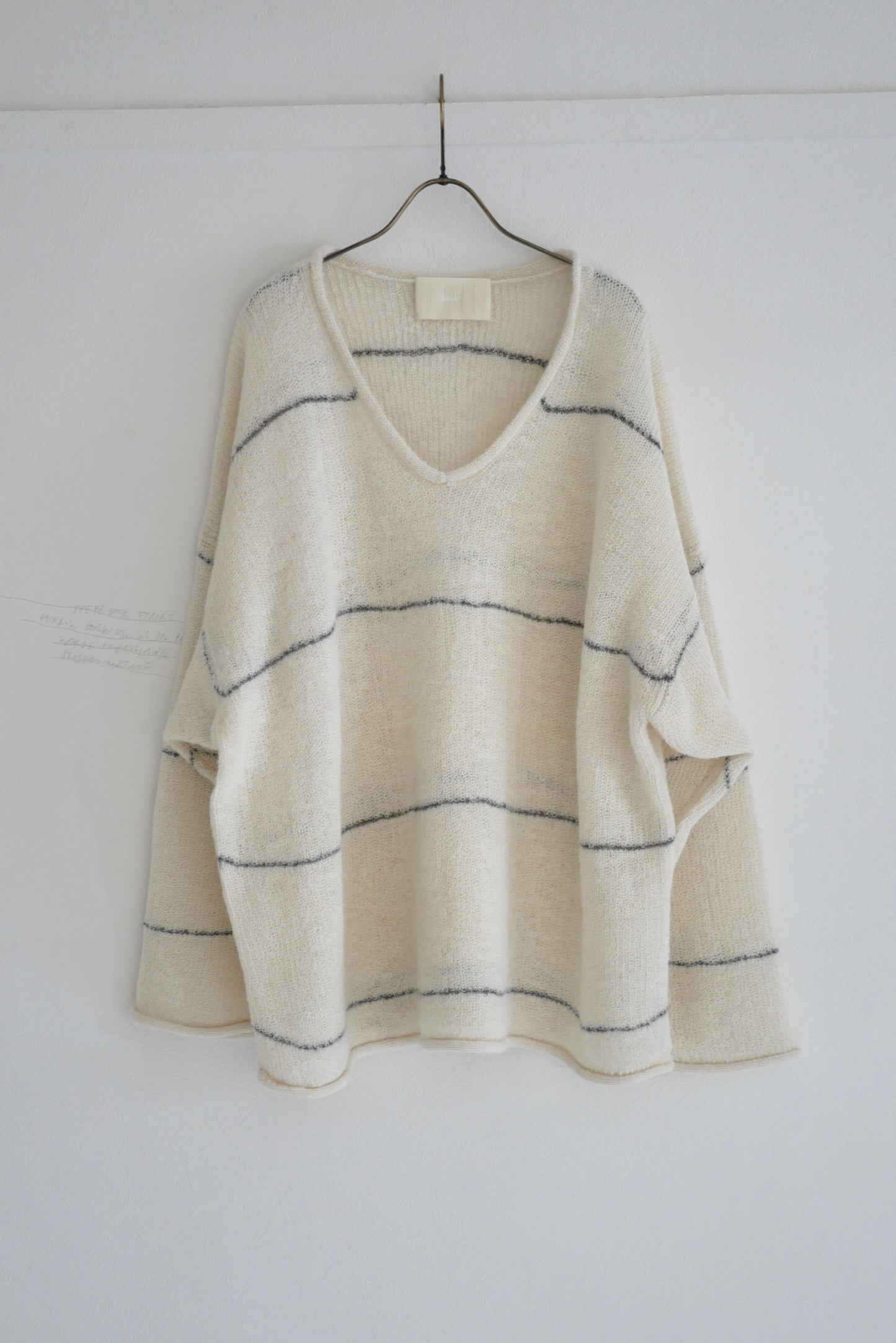 V-Neck Line Border Sweater (Natural)