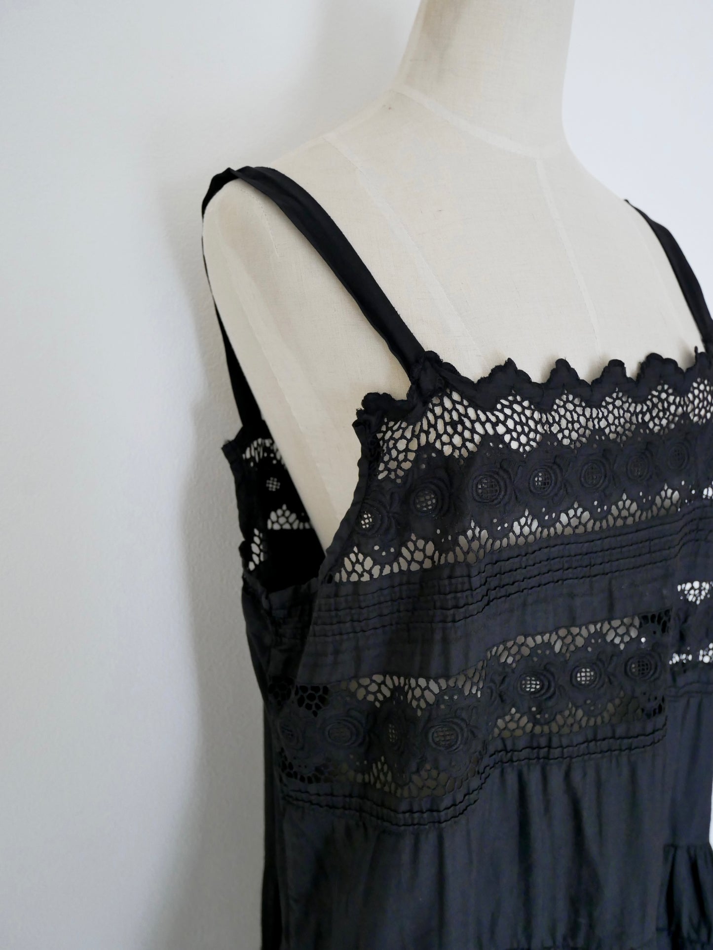French Antique Cotton Lacy Dress #2 / Black Dyed