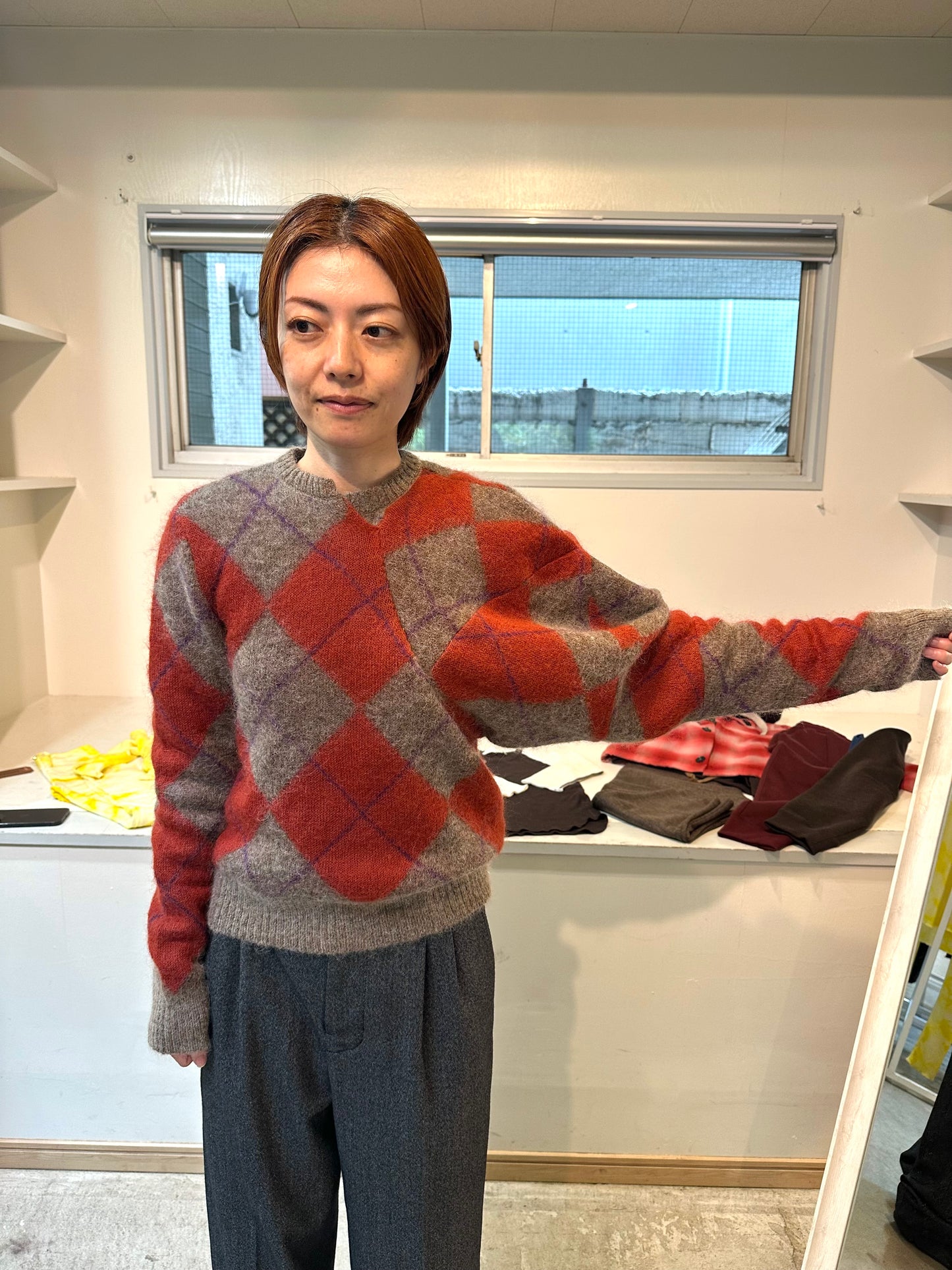 lumpy sleeve argyle pullover