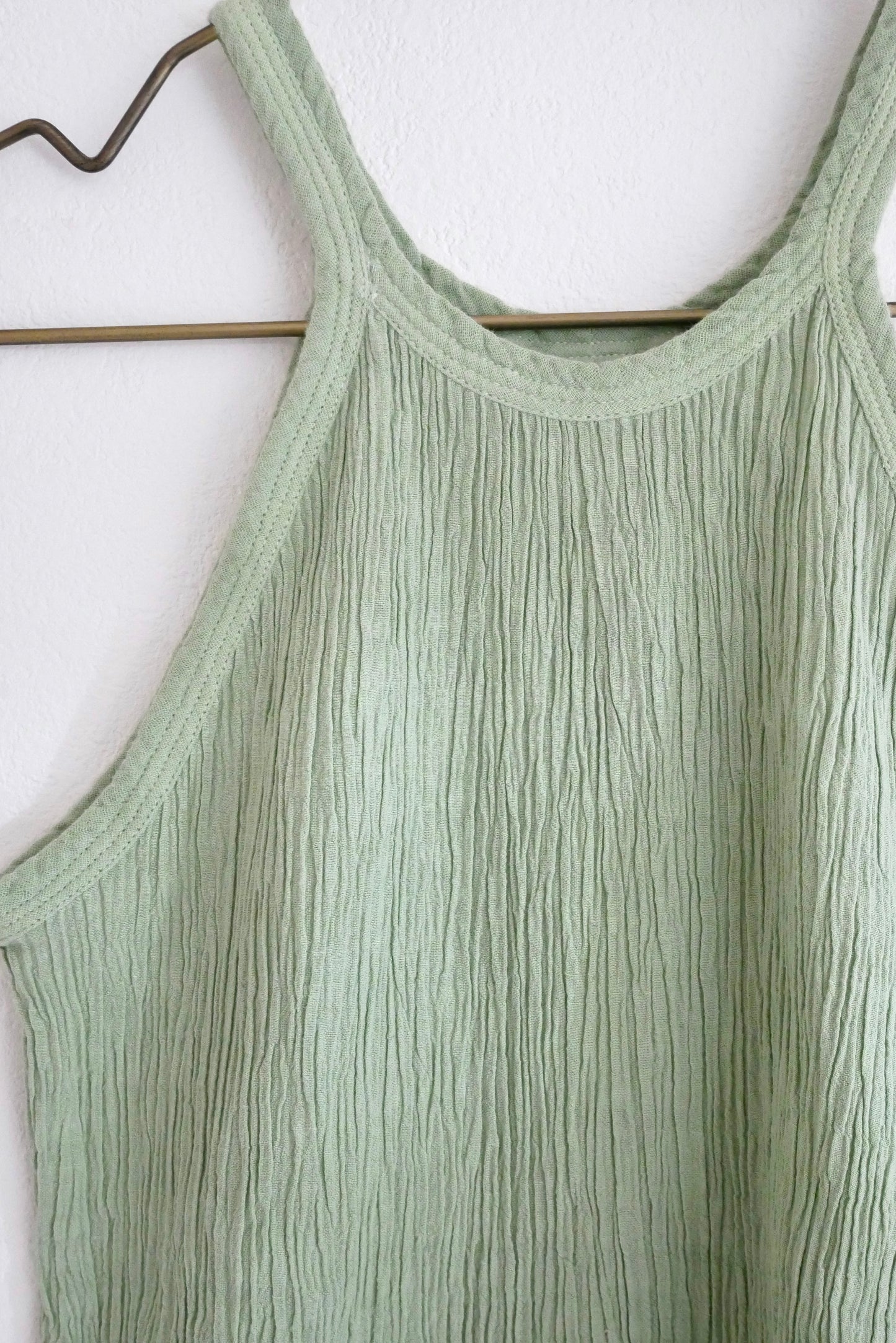 Wrinkle Cotton Crew Neck Tank Top Blouse