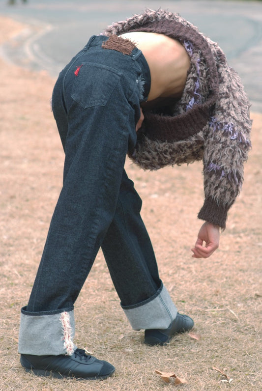 Centre Pressed Denim with Crochet and Knit Stitches / Black