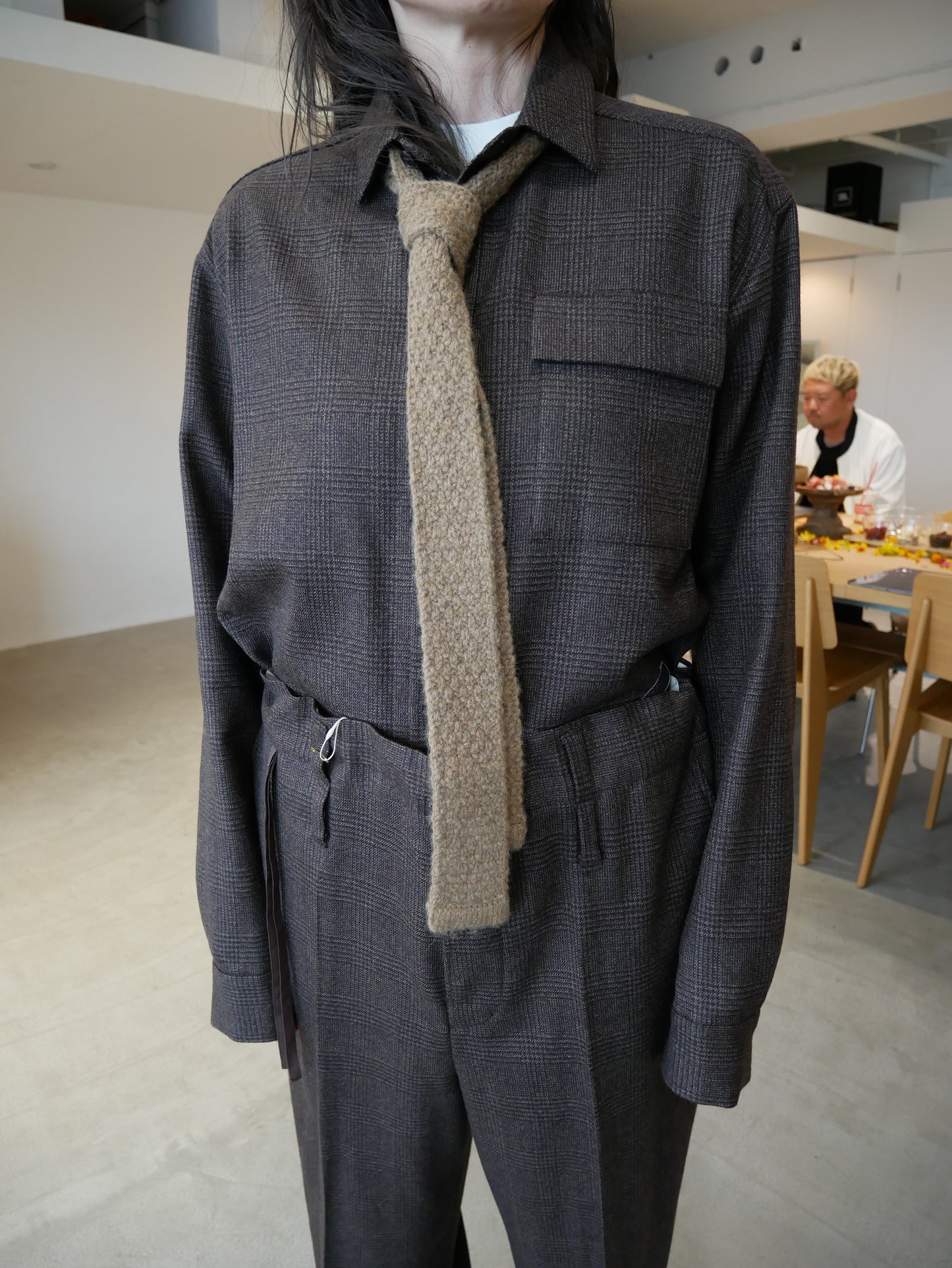 2way stretch wool shirts (checked brown/navy)