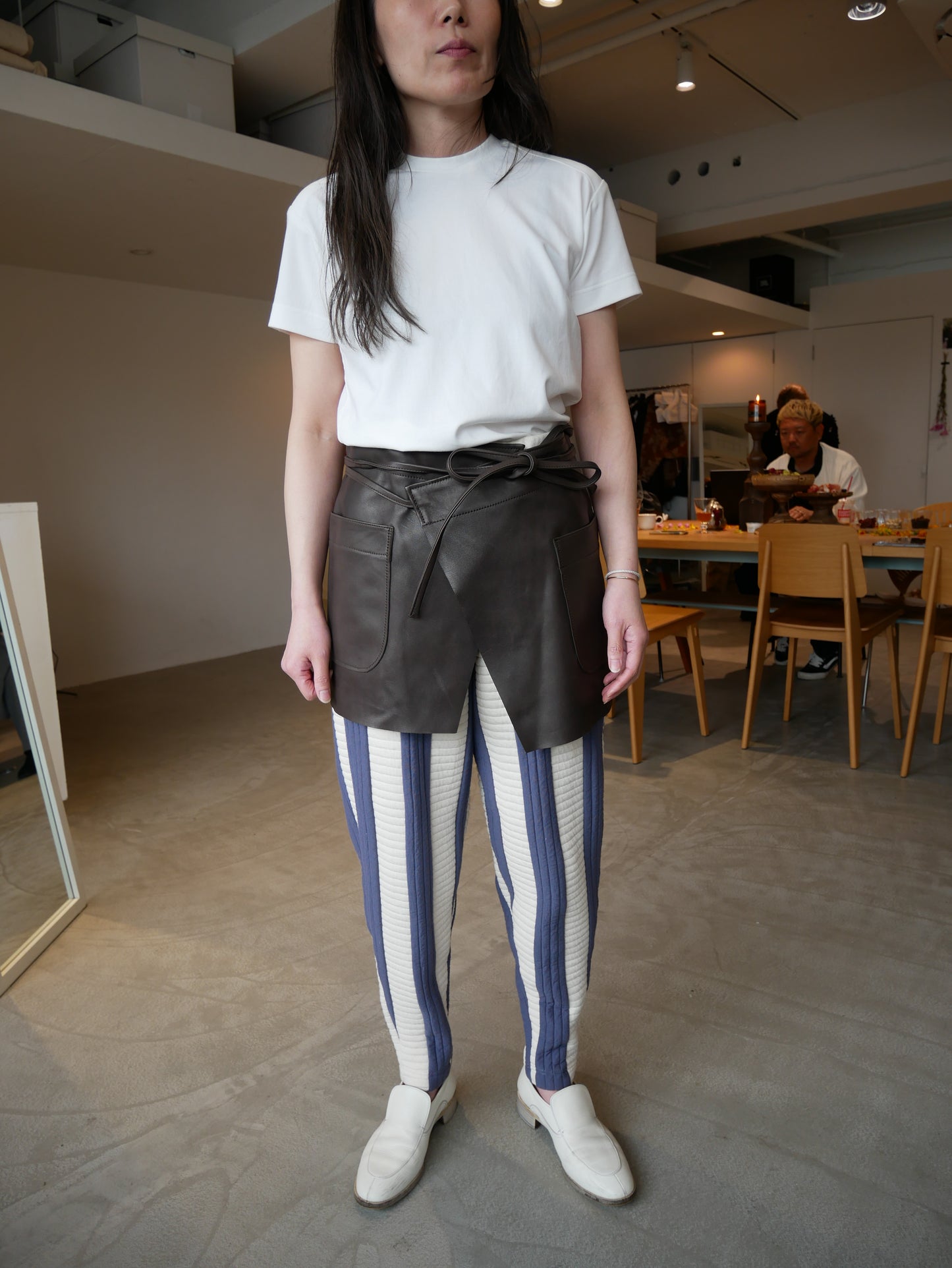 quilt border pants (ecru x gray blue)