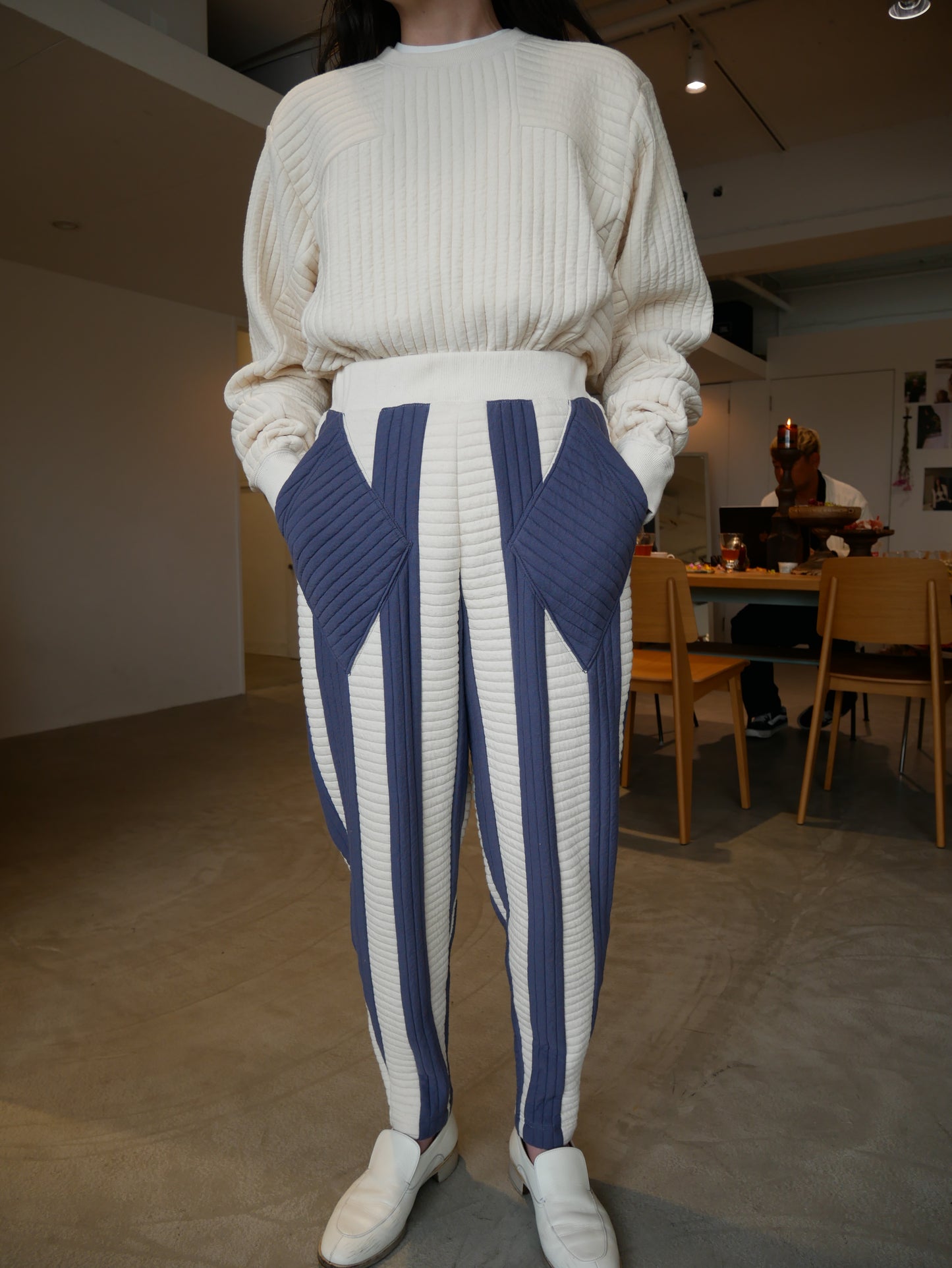 quilt border pants (ecru x gray blue)