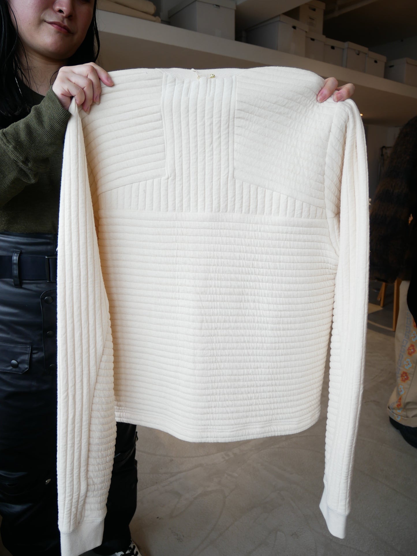 quilt border pullover (ecru/grayblue)　　