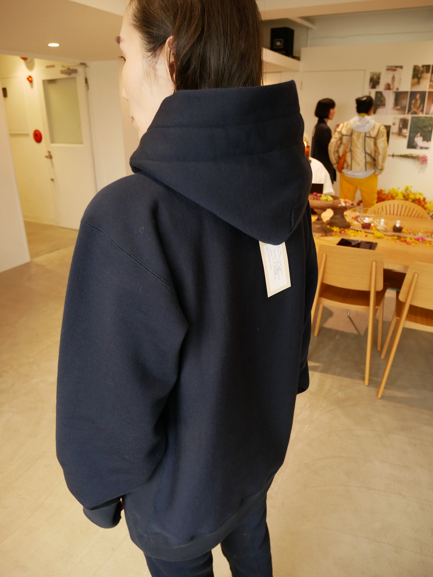 cotton wool urake hoodie (beige/navy)