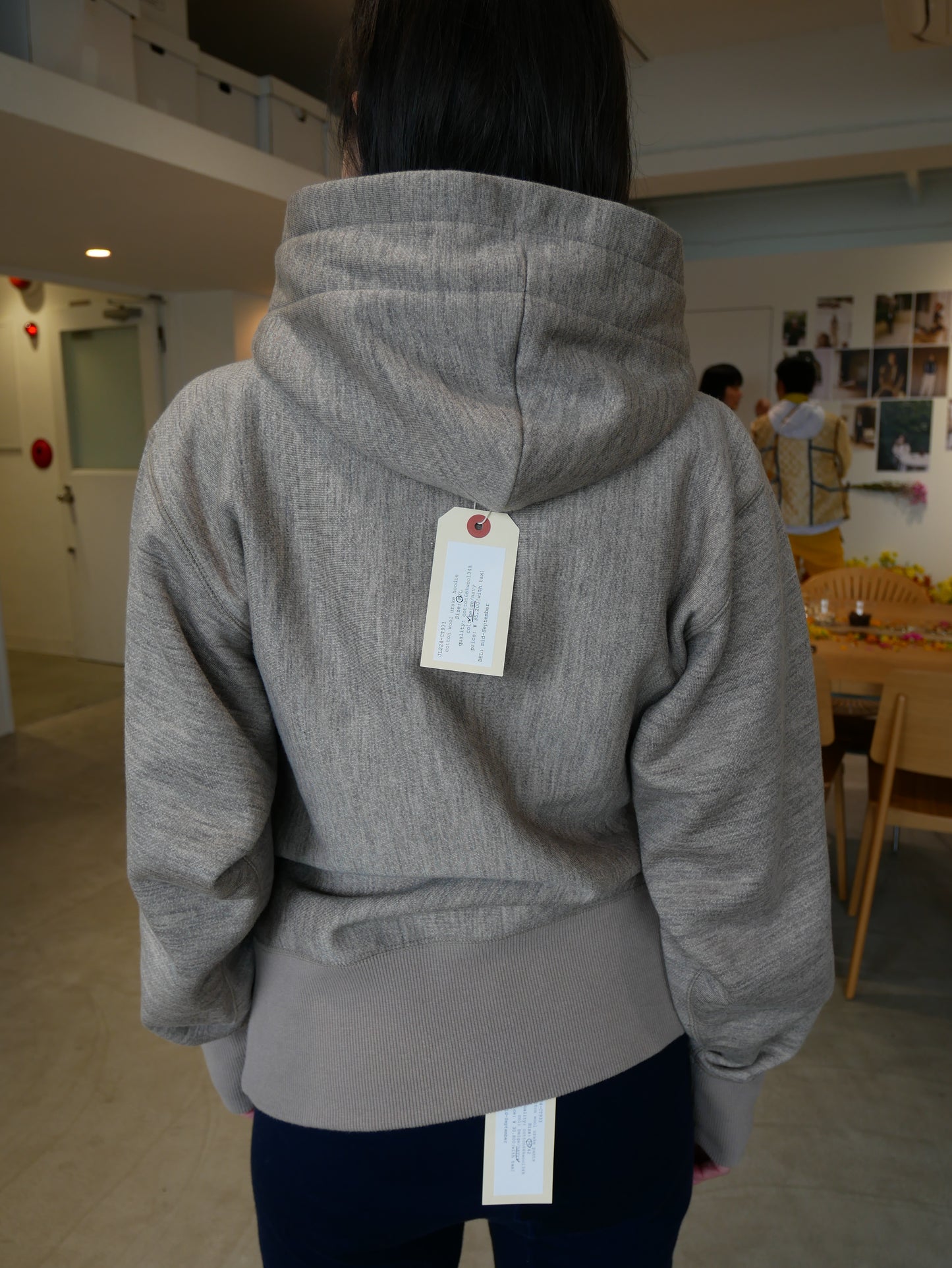 cotton wool urake hoodie (beige/navy)