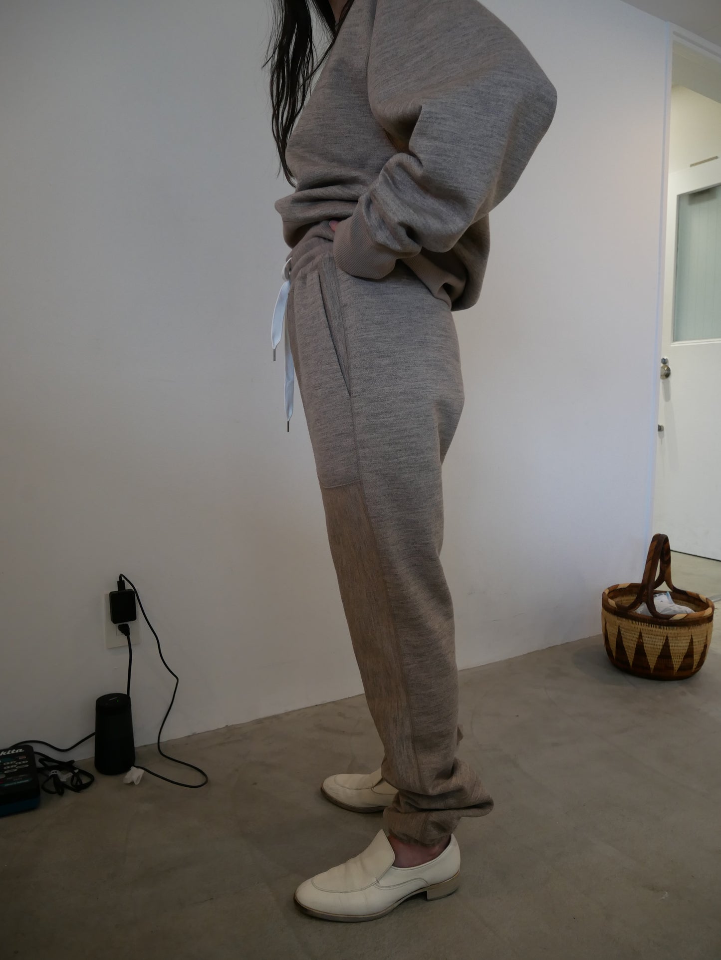 cotton wool urake pants (beige/navy)