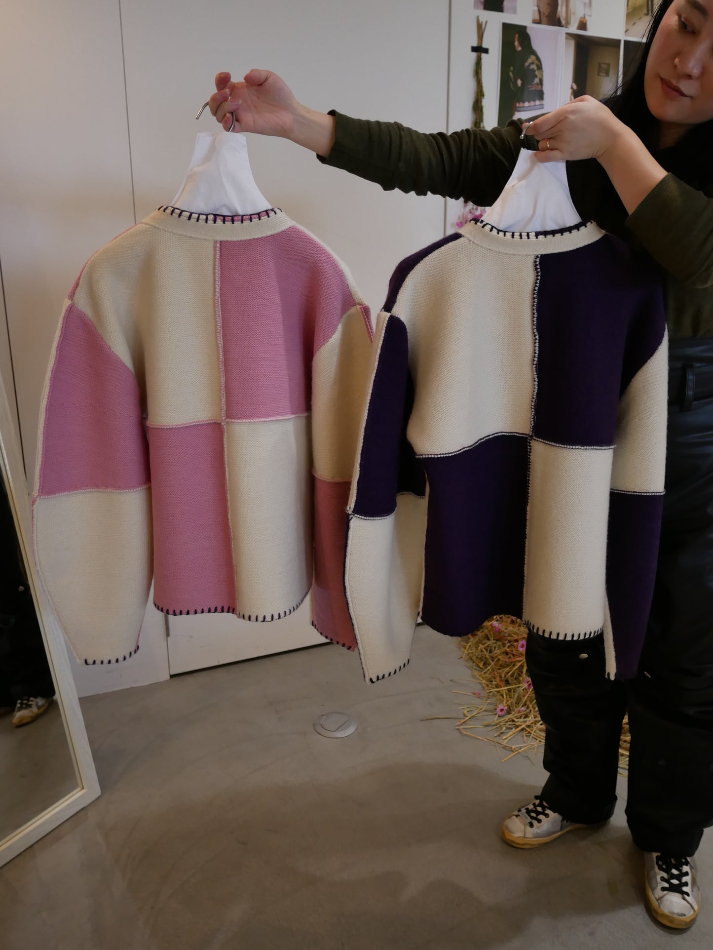 british yarn cardigan (white x pink/white x purple)