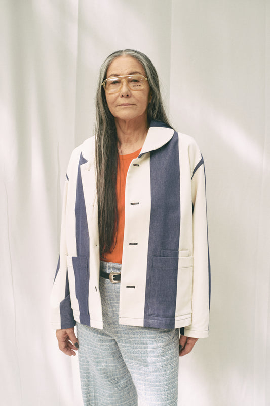 big stripe coverall (blue x white)