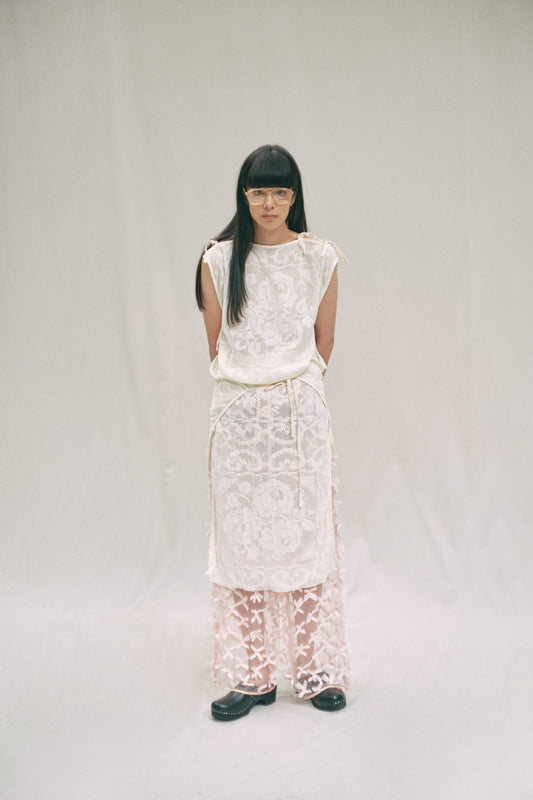 mesh flower dress (white)