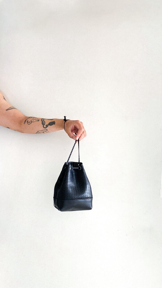 Leather drawstring pouch (Perforated Black)