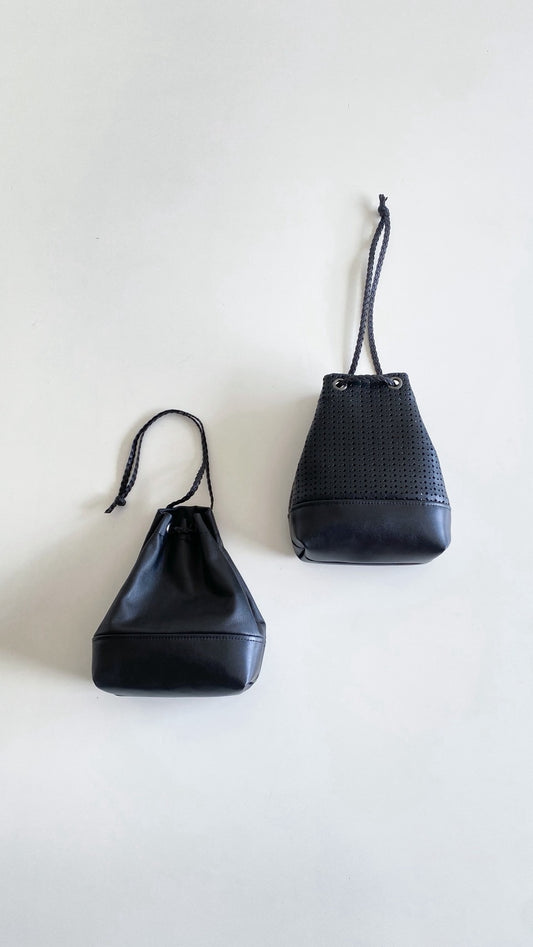 Leather drawstring pouch (Perforated Black)