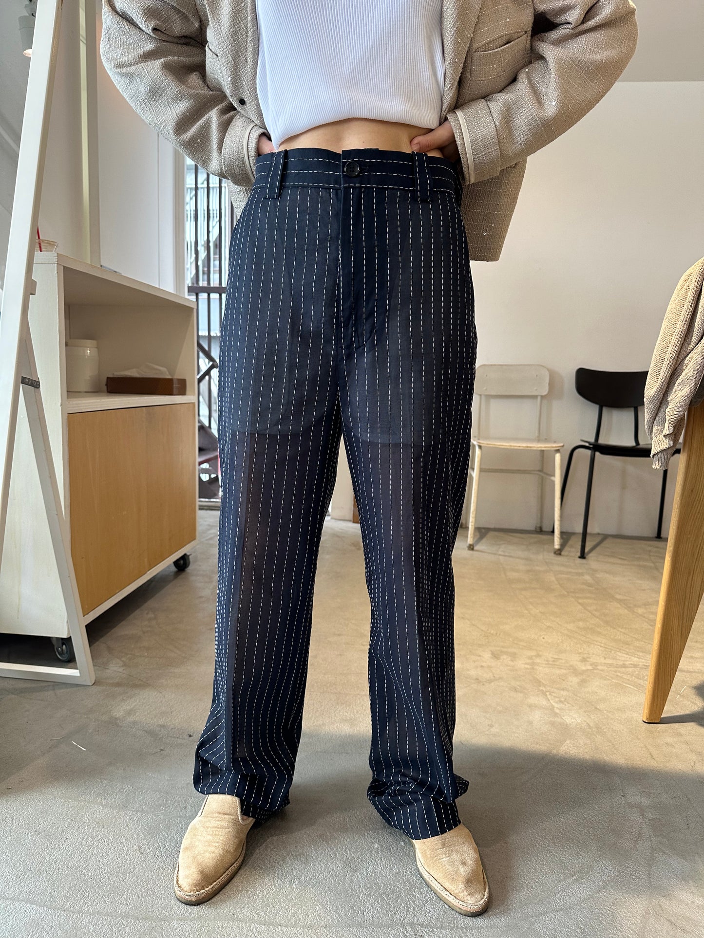 stripe voile pants