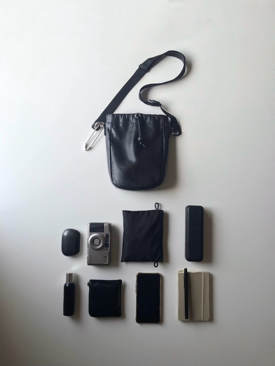 Safety Pin Leather Drawstring Bag (Black)