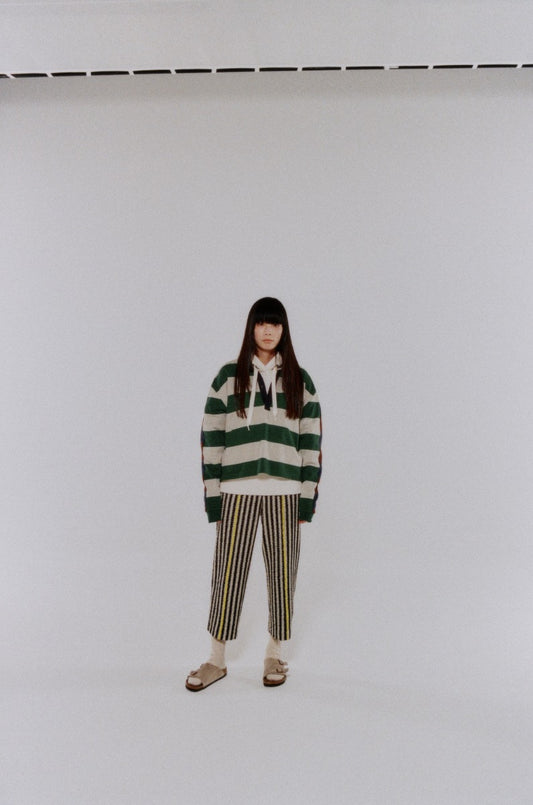 border rugger shirt (green x gray mix)