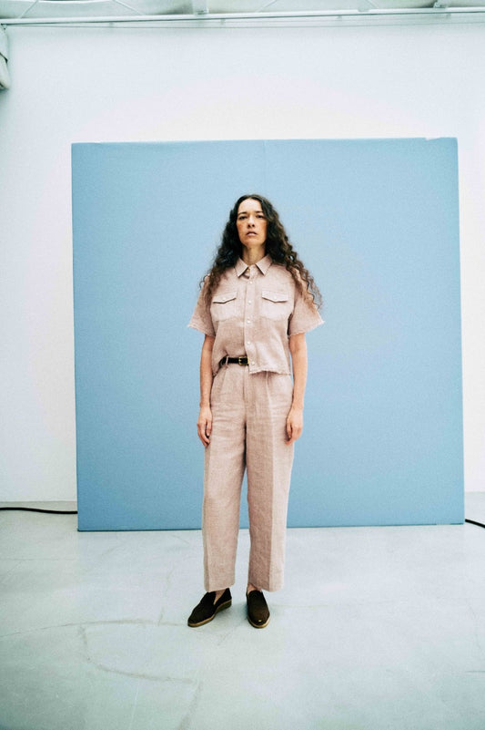 Cotton linen melange jonny pants